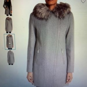 Calvin Klein Faux fur hooded asymmetrical coat